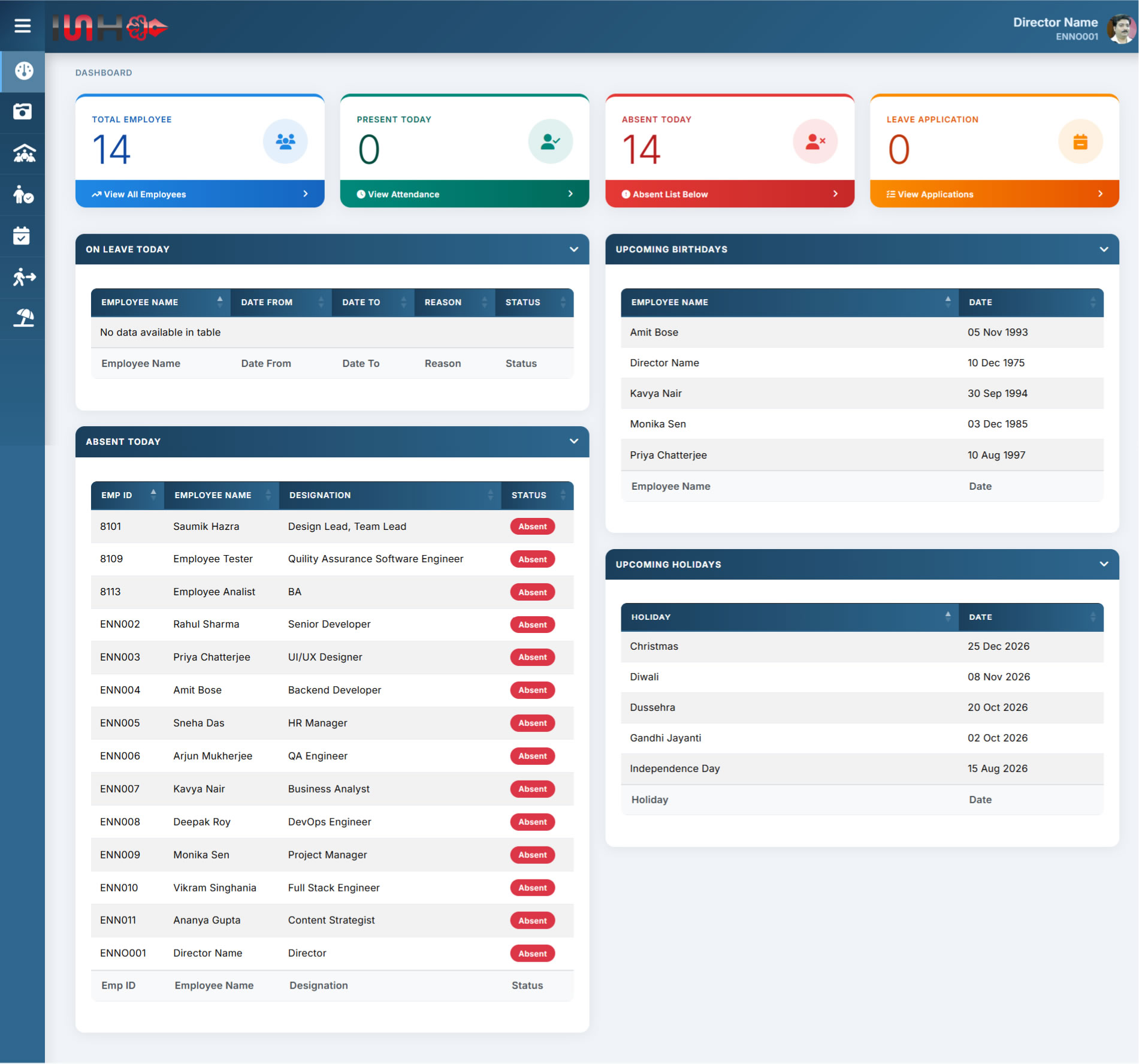 Employee Management System Dashboard Preview